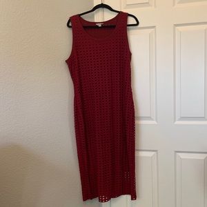 Belle + Sky Red Mesh Knit Tank Midi Dress